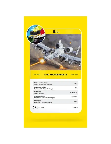 Maquette avion militaire A-10 Thunderbolt Ii 1:144 - Starter Kit - Heller 56912