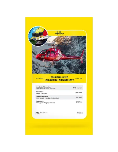 Maquette hélicoptère AS350 B3 Ecureuil 1:48 - Starter Kit - Heller 56490