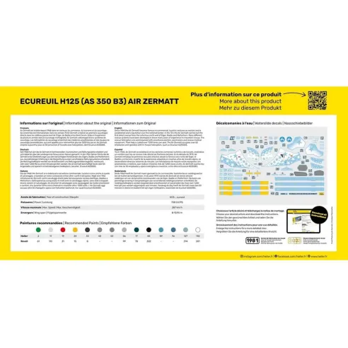 Maquette hélicoptère AS350 B3 Ecureuil 1:48 - Starter Kit - Heller 56490