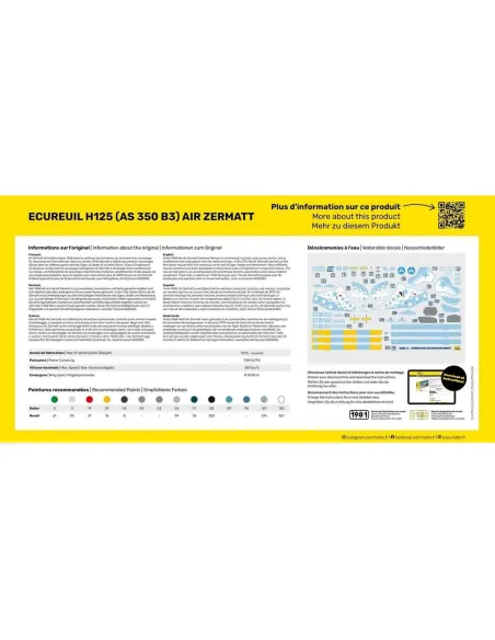 Maquette hélicoptère AS350 B3 Ecureuil 1:48 - Starter Kit - Heller 56490