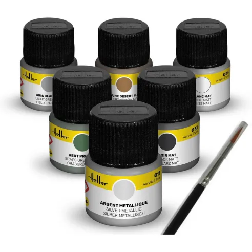 Peinture à maquette acrylique Colour Set Military Aircraft Acrylic 6 x 12 ml + Brush - Heller 9402