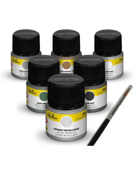 Peinture à maquette acrylique Colour Set Military Aircraft Acrylic 6 x 12 ml + Brush - Heller 9402