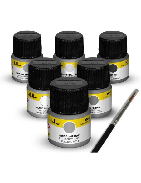 Peinture à maquette acrylique Colour Set Civil Aircraft Acrylic 6 x 12 ml + Brush - Heller 9401 Peinture à maquette acrylique Colour Set Civil Aircraft Acrylic 6 x 12 ml + Brush - Heller 9401