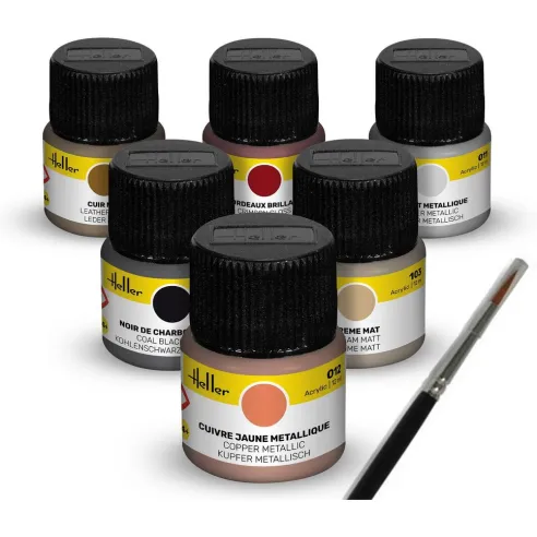 Peinture à maquette acrylique Colour Set Oldtimer Acrylic 6 x 12 ml + Brush - Heller 9404