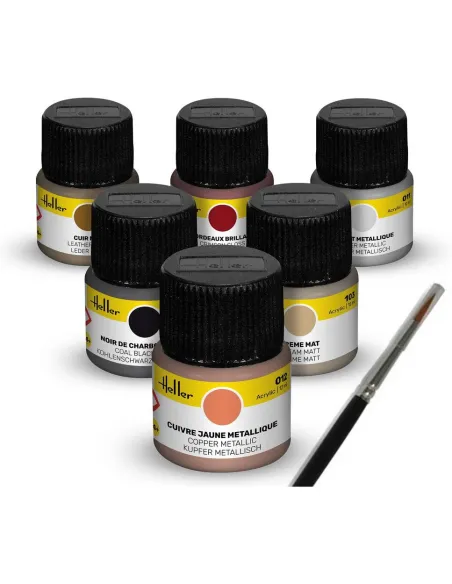 Peinture à maquette acrylique Colour Set Oldtimer Acrylic 6 x 12 ml + Brush - Heller 9404