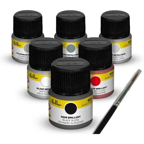 Peinture à maquette acrylique Colour Set Sports Car Acrylic 6 x 12 ml + Brush - Heller 9403