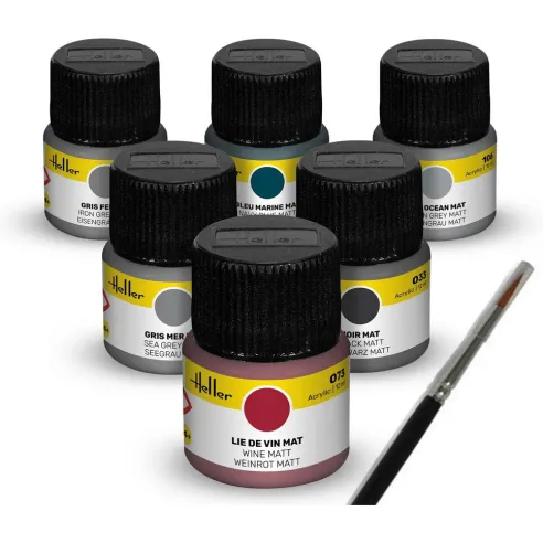 Peinture à maquette acrylique Colour Set Navy Acrylic 6 x 12 ml + Brush - Heller 9405