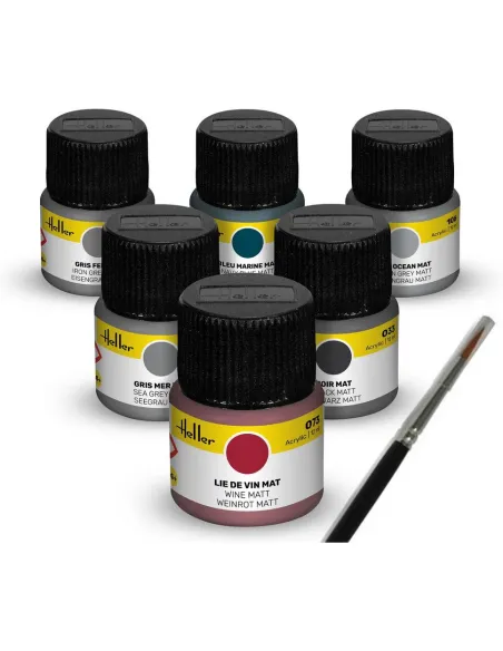 Peinture à maquette acrylique Colour Set Navy Acrylic 6 x 12 ml + Brush - Heller 9405