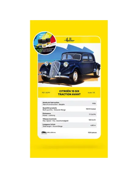 Maquette de voiture Citroen 15 Six Traction Avant 1:8 - Starter Kit - Heller 56799
