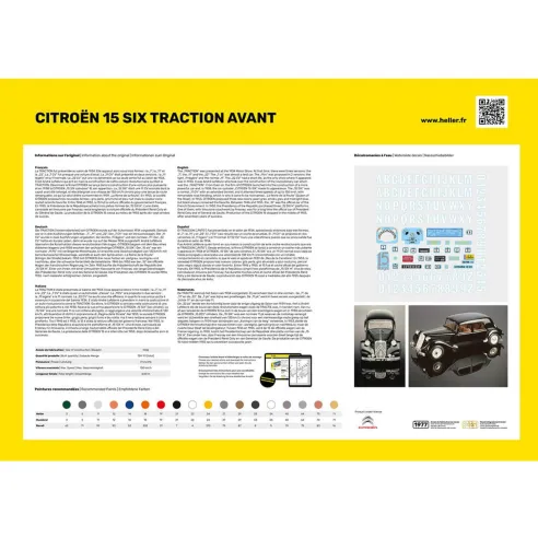 Maquette de voiture Citroen 15 Six Traction Avant 1:8 - Starter Kit - Heller 56799