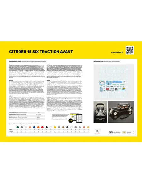 Maquette de voiture Citroen 15 Six Traction Avant 1:8 - Starter Kit - Heller 56799