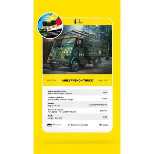 Maquette véhicule militaire AHN2 French Truck 1:35 - Starter Kit - Heller 35324