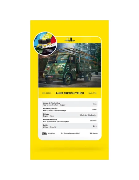 Maquette véhicule militaire AHN2 French Truck 1:35 - Starter Kit - Heller 35324