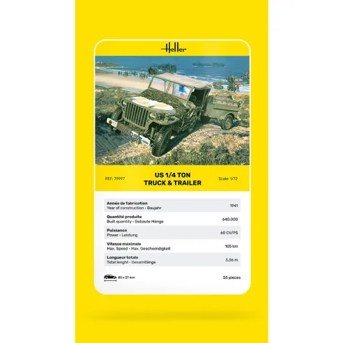 Maquette militaire Us 1/4 Ton Truck & Trailer 1:72 - Heller 79997