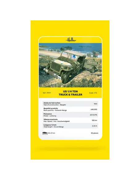 Maquette militaire Us 1/4 Ton Truck & Trailer 1:72 - Heller 79997