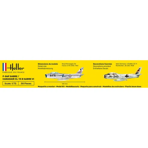 Maquette d'avion F-86F Sabre / Canadair Cl-13 B Sabre Vi 1/72 - Starter Kit - Heller 56277