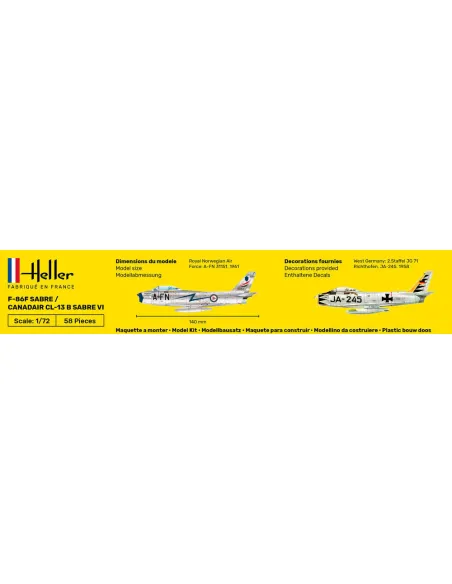 Maquette d'avion F-86F Sabre / Canadair Cl-13 B Sabre Vi 1/72 - Starter Kit - Heller 56277