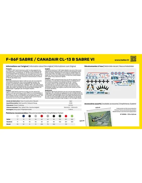 Maquette d'avion F-86F Sabre / Canadair Cl-13 B Sabre Vi 1/72 - Starter Kit - Heller 56277