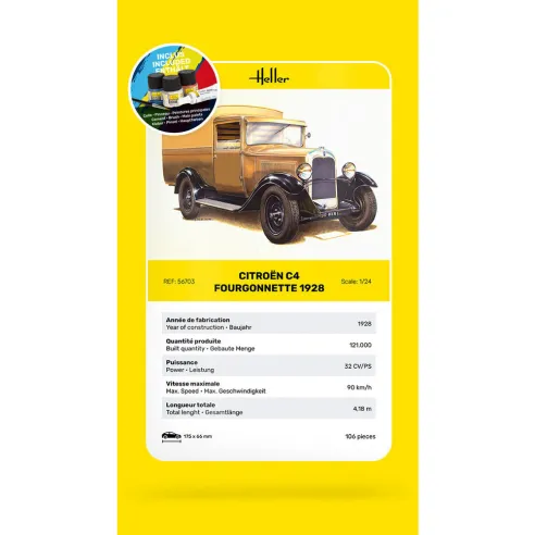 Maquette de voiture Citroen C4 Fourgonnette 1926 1:24 - Starter Kit - Heller 3279510567038