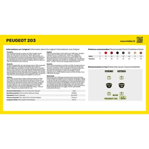 Maquette voiture Peugeot 203 1:43 - Heller 80160