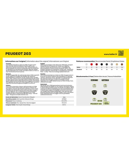 Maquette voiture Peugeot 203 1:43 - Heller 80160