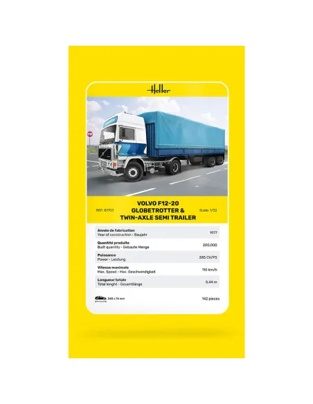 Maquette camion 20 Globetrotter & Twin-Axle Semi trailer 1:32 - Heller 81703