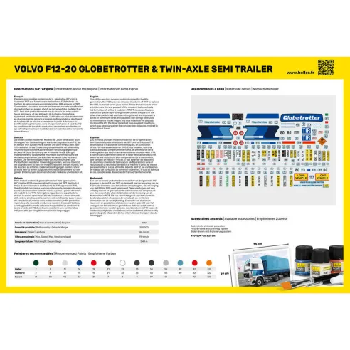 Maquette camion 20 Globetrotter & Twin-Axle Semi trailer 1:32 - Heller 81703