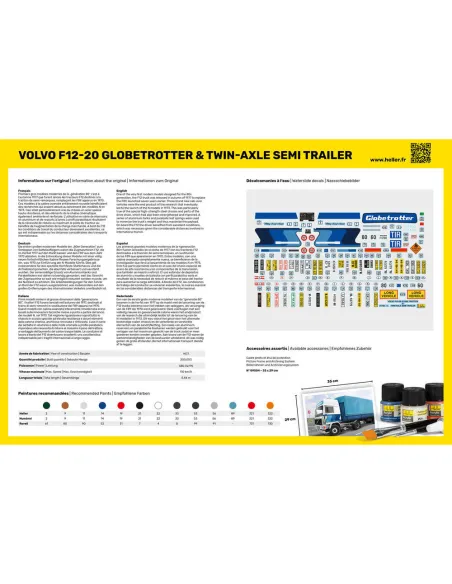 Maquette camion 20 Globetrotter & Twin-Axle Semi trailer 1:32 - Heller 81703