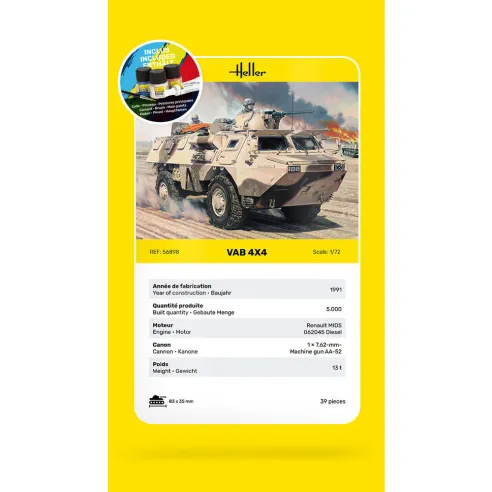 Maquette véhicule militaire Vab 4X4 1:72 - Starter Kit - Heller 56898