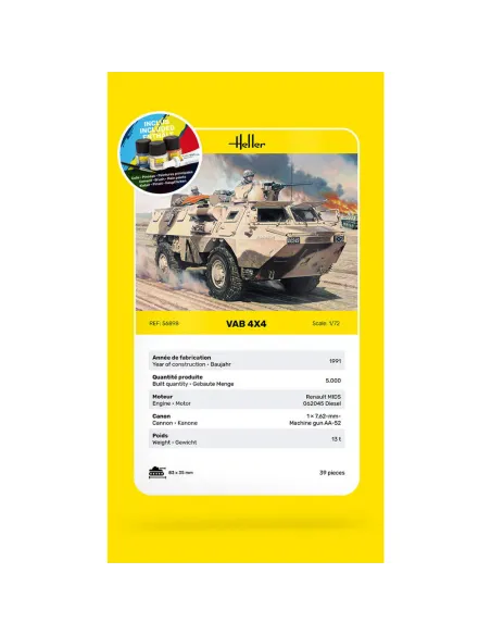 Maquette véhicule militaire Vab 4X4 1:72 - Starter Kit - Heller 56898