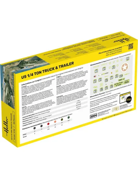 Maquette véhicule militaire Us 1/4 Ton Truck & Trailer 1:72 - Starter Kit - Heller 56997