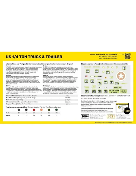Maquette véhicule militaire Us 1/4 Ton Truck & Trailer 1:72 - Starter Kit - Heller 56997