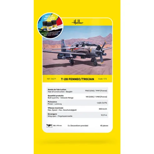 Maquette avion T-28 Fennec /Trojan 1:72 - Starter Kit - Heller 56279