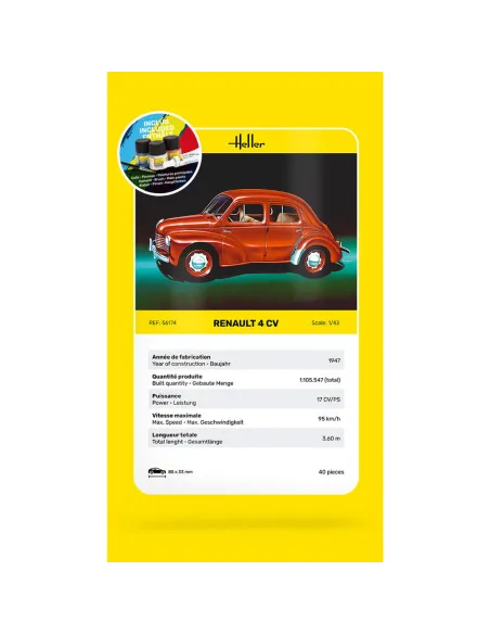 Maquette voiture Renault 4 Cv 1:43 - Starter Kit - Heller 56174