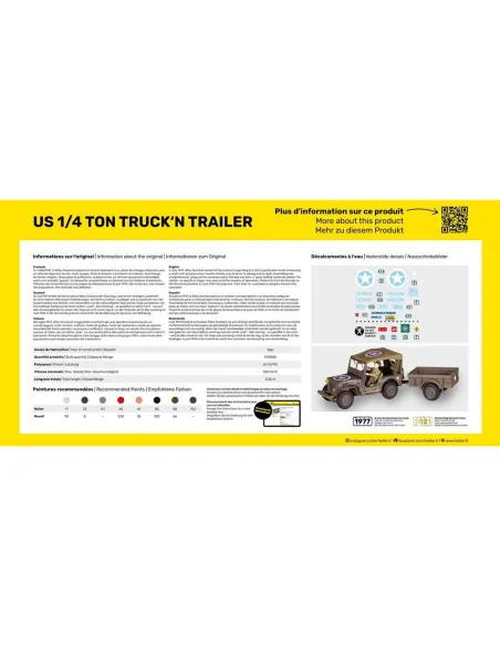 Maquette Jeep Willys Overland et remorque Us 1/4 Ton Truck 'n Trailer 1:35 - Heller 81105