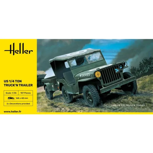 Maquette Jeep Willys Overland et remorque Us 1/4 Ton Truck 'n Trailer 1:35 - Heller 81105