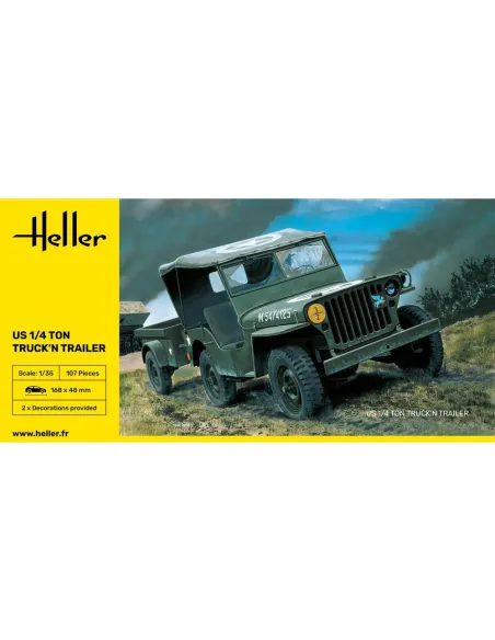 Maquette Jeep Willys Overland et remorque Us 1/4 Ton Truck 'n Trailer 1:35 - Heller 81105
