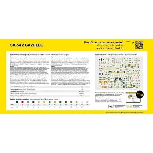 Maquette hélicoptère Sa 342 Gazelle 1:48 - Starter Kit - Heller 56486