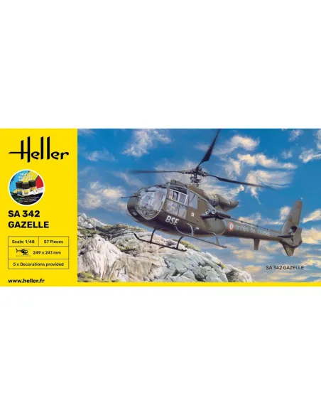 Maquette hélicoptère Sa 342 Gazelle 1:48 - Starter Kit - Heller 56486
