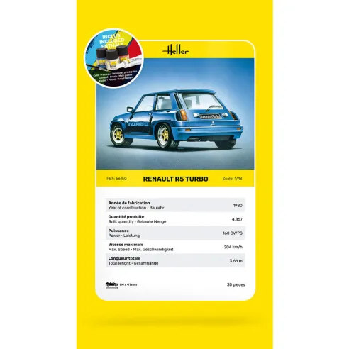 Maquette de voiture Renault R5 Turbo 1/43 - Starter Kit - Heller 56150