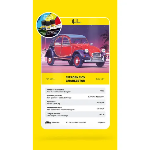 Maquette voiture Citroen 2CV Charleston 1:24 - Starter Kit - Heller 56766