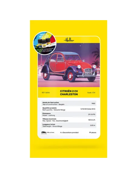 Maquette voiture Citroen 2CV Charleston 1:24 - Starter Kit - Heller 56766