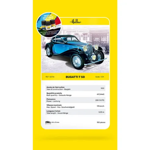 Maquette voiture Bugatti T 50 1:24 - Starter Kit - Heller 56706