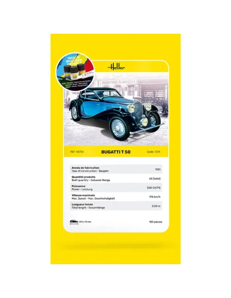 Maquette voiture Bugatti T 50 1:24 - Starter Kit - Heller 56706