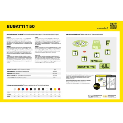 Maquette voiture Bugatti T 50 1:24 - Starter Kit - Heller 56706
