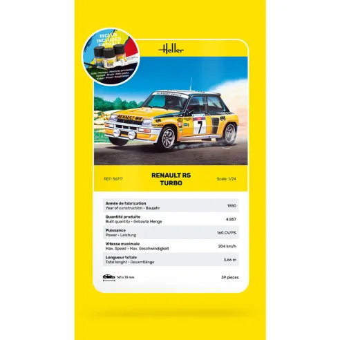 Maquette voiture Renault R5 Turbo 1:24 - Starter Kit - Heller 56717
