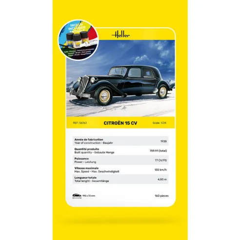 Maquette voiture Citroen 15 Cv 1:24 - Starter Kit - Heller 56763