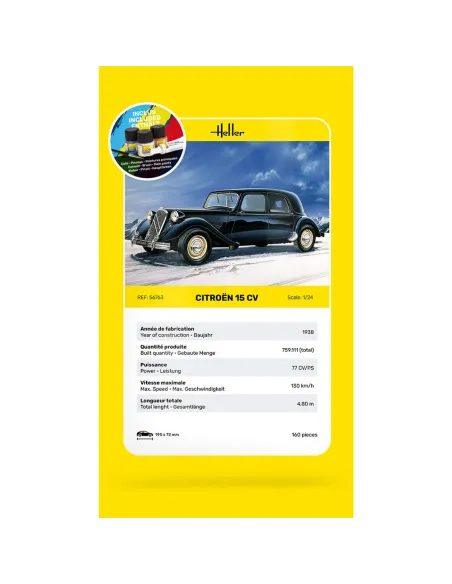 Maquette voiture Citroen 15 Cv 1:24 - Starter Kit - Heller 56763