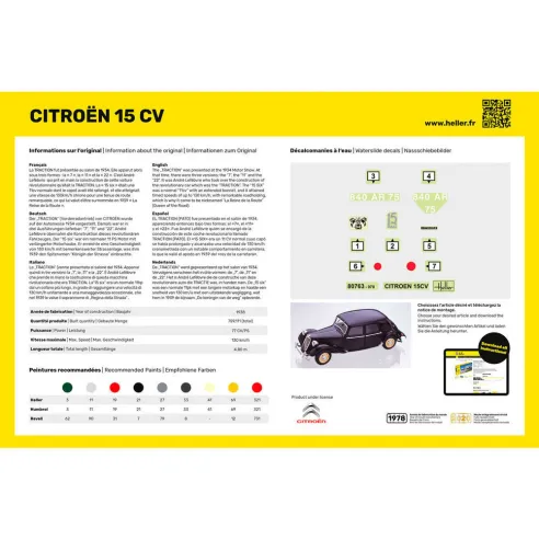 Maquette voiture Citroen 15 Cv 1:24 - Starter Kit - Heller 56763