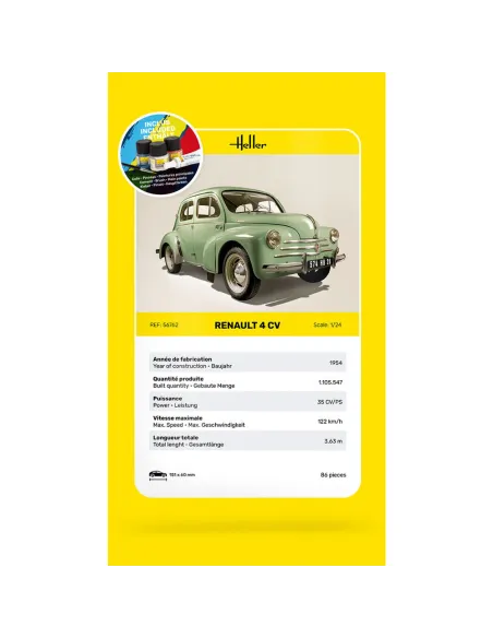 Maquette voiture Renault 4 Cv 1:24 - Starter Kit - Heller 56762